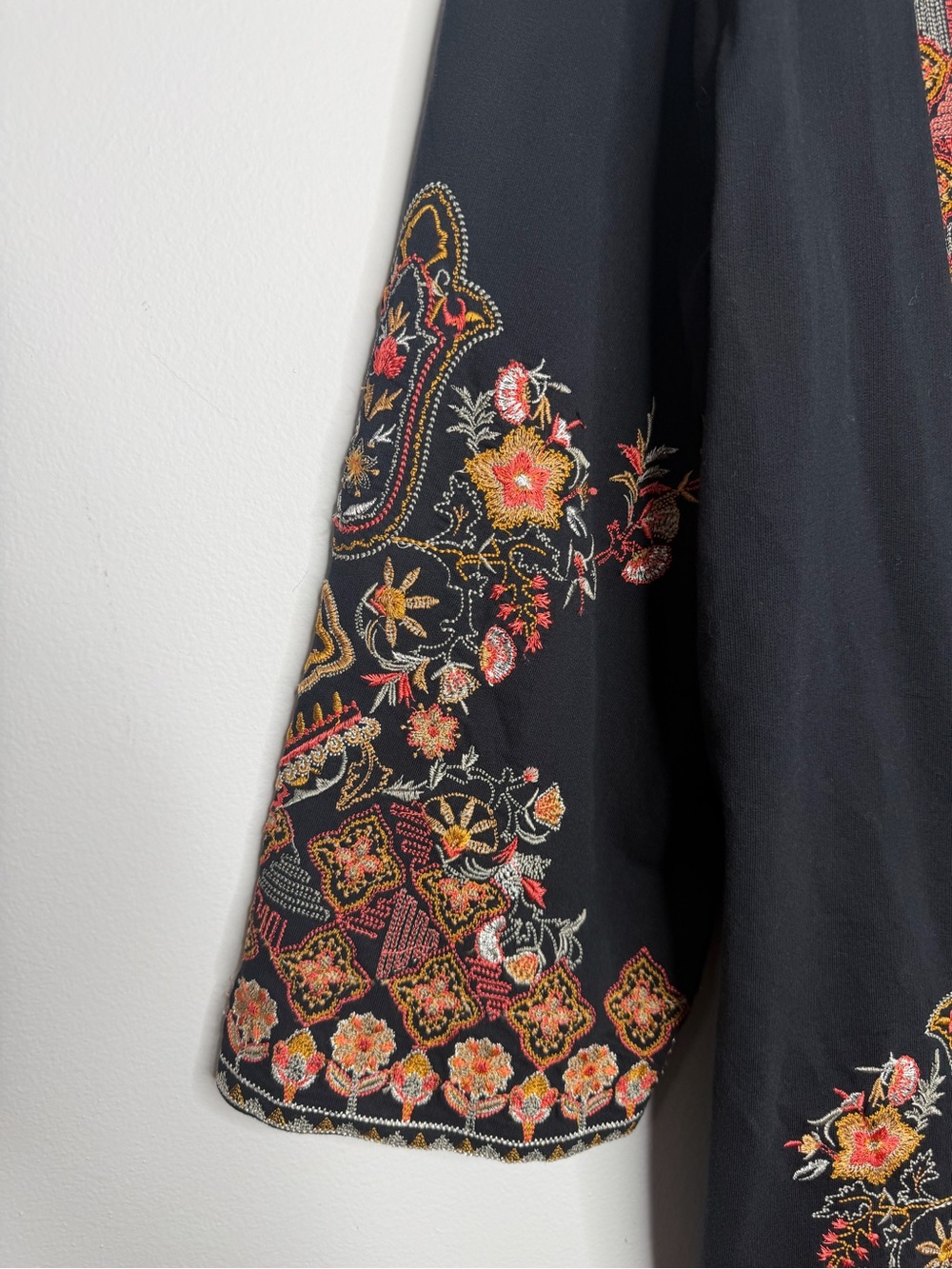Soft Surroundings Black Embroidered Multicolor Kimono Open Cardigan 1X Boho - Picture 9 of 10